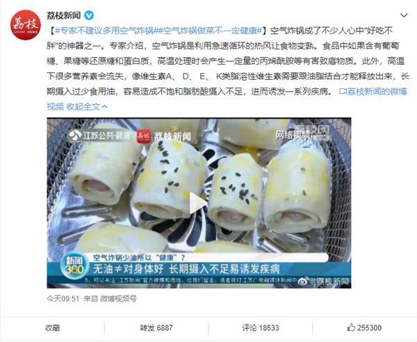 专家不建议多用空气炸锅 营养协会理事回怼：不同意