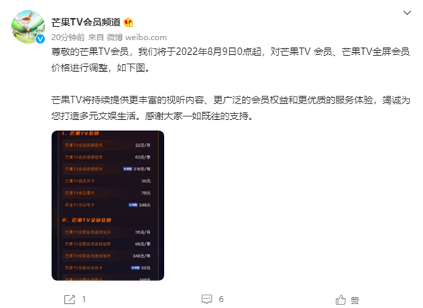 时隔半年再次涨价！芒果TV会员提价超20%