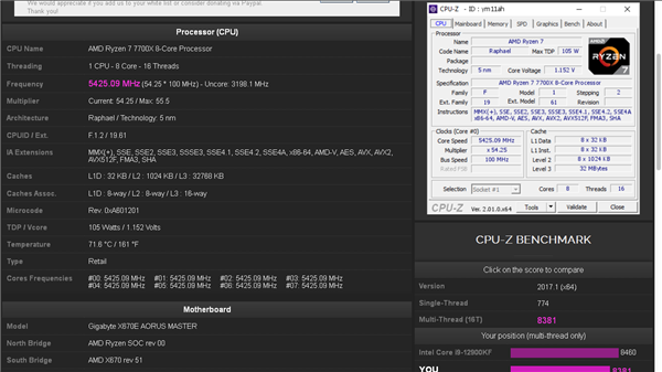 AMD锐龙7 7700X正式版测试偷跑：多核性能超越i9-12900K