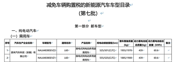 提供501、525、555km可选！蔚来乐道L60续航信息曝光