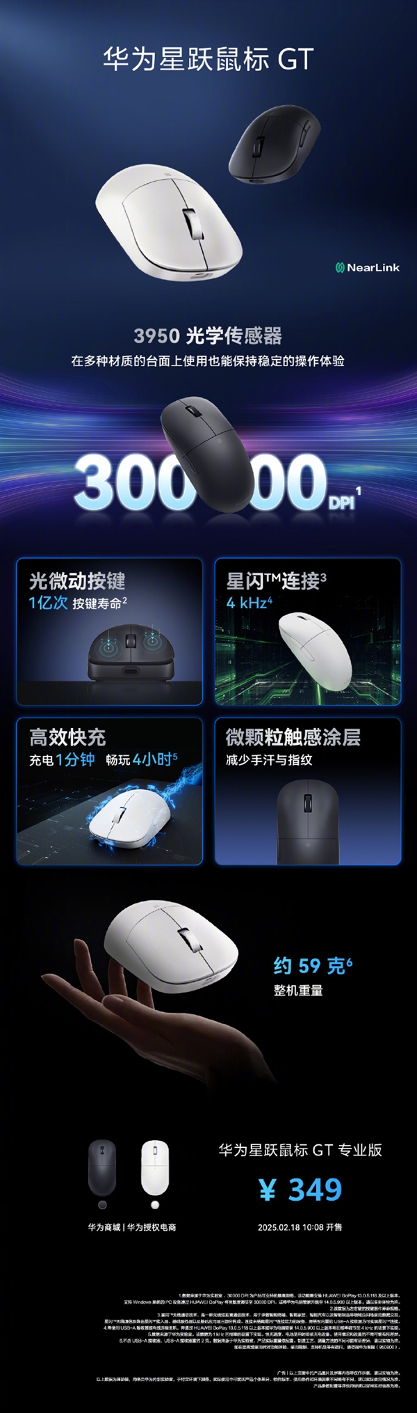 一图看懂华为星跃鼠标GT专业版：充电1分钟 畅玩4小时