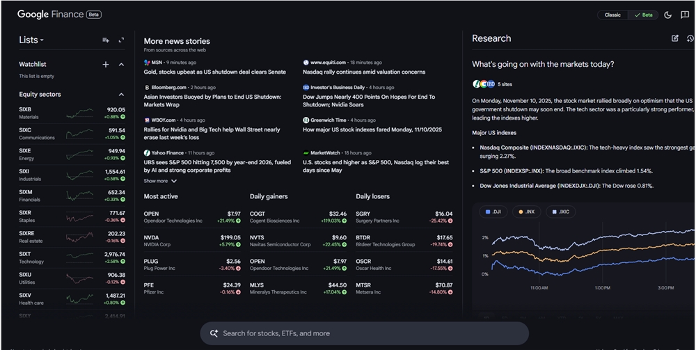 新バージョンのGoogle FinanceがAIによる深層検索とリアルタイムの財務情報機能を導入し、個人投資の研究体験を向上